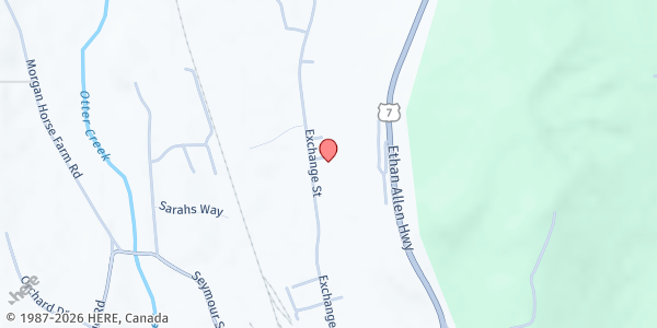 Map showing Feeding Champlain Valley/CVOEO Food Hub at 616 Exchange Street, Unit 1, Middlebury, VT