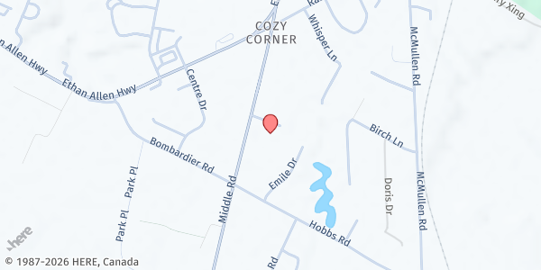 Map showing Arrowhead Senior Center at 46 Middle Rd., Milton, VT