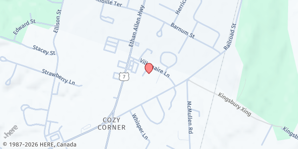 Map showing Milton Family Community Center at 23 Villemarie Lane, Milton, VT