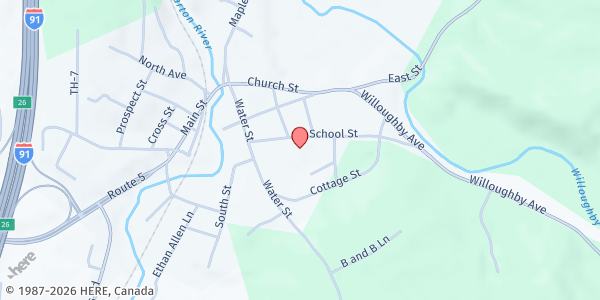 Map showing Orleans Federated Church at 24 School St, Orleans, VT