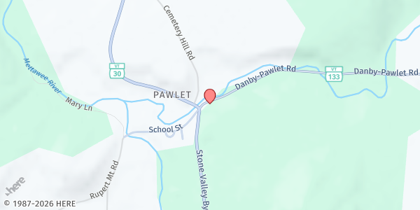 Map showing Pawlet Community Church at 38 VT133, Pawlet, VT