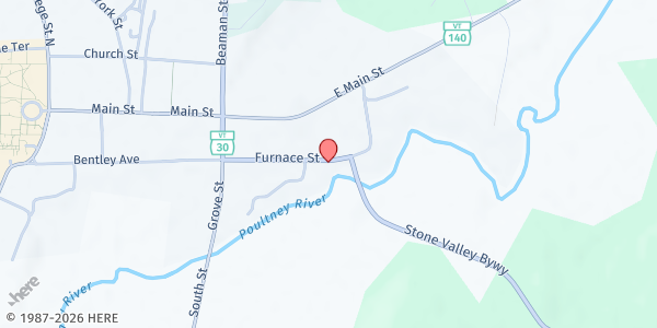 Map showing Young At Heart Senior Center at 206 Furnace Street, Poultney, VT