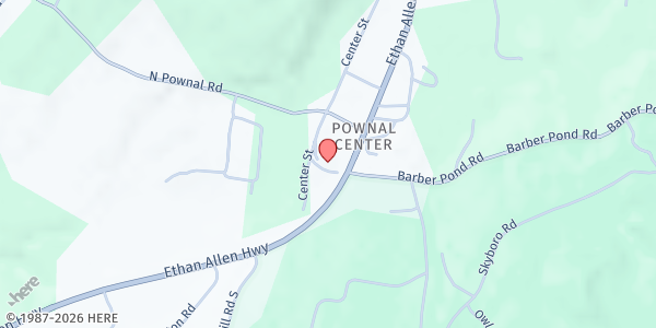 Map showing Pownal Center Community Church at 495 Center St box 100, Pownal, VT