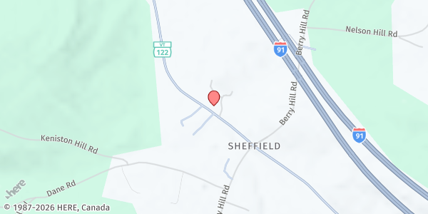 Map showing Sheffield Food Pantry at 3210 VT Route 122, Sheffield, VT