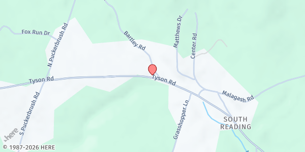 Map showing Reading-West Windsor Food Shelf at 3456 Tyson Road, South Reading, VT