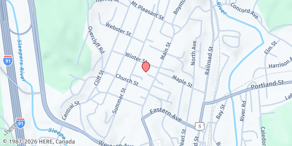 Map showing Kingdom Community Services at 36 Steeple Place, St Johnsbury, VT