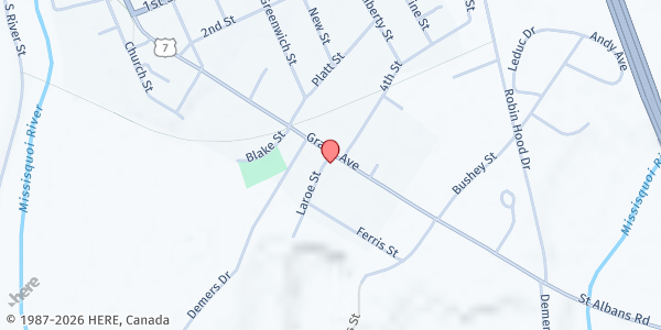 Map showing Maquam Bay of Missisquoi Inc. at 100 Grand Ave., Swanton, VT