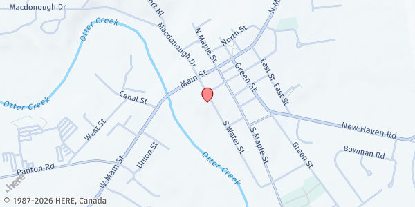 Map showing Vergennes Community Food Shelf at 30 South Water Street, Vergennes, VT