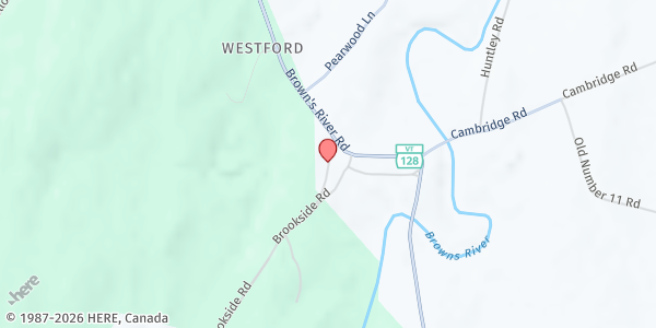 Map showing Westford Food Shelf at The United Church of Westford at 1 White Church Ln., Westford, VT