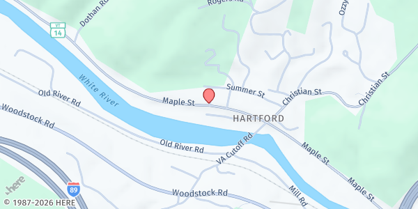 Map showing Praise Chapel Christian Outreach at 14 Elk Street, White River Junction, VT