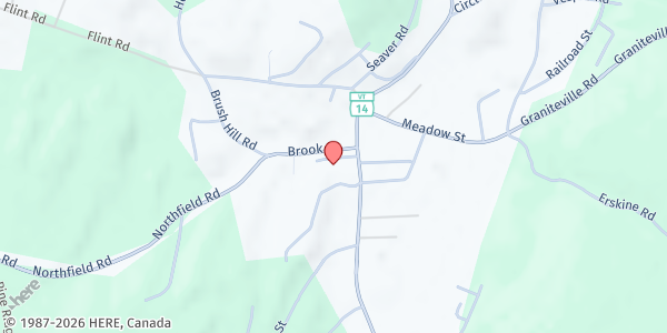 Map showing Williamstown Food Shelf at 47 Methodist Lane, Williamstown, VT