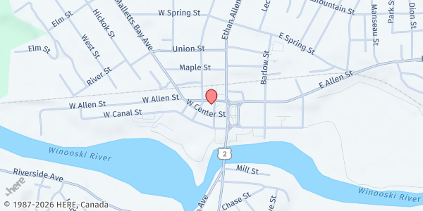 Map showing Winooski Emergency Food Shelf at 24 W Allen St., Winooski, VT
