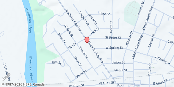 Map showing Winooski Food Shelf at 24 West Allen Street, Winooski, VT