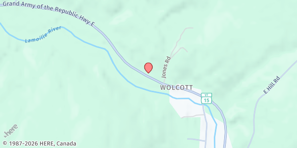 Map showing Wolcott United Methodist Church at 4023 VT-15, Wolcott, VT