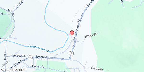 Map showing Woodstock Community Food Shelf at 217 Maxham Meadow Way, Woodstock, VT