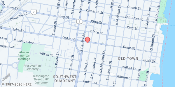 Map showing Alfred Street Baptist Church at 301 South Alfred St., Alexandria, VA