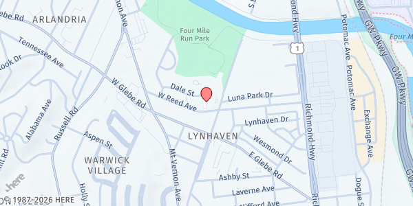 Map showing Chick Armstrong Recreation Center at 25 W Reed Ave, Alexandria, VA