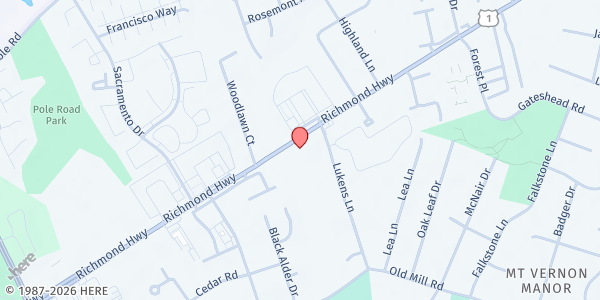 Map showing First African Methodist Episcopal Church of Alexandria at 8653 Richmond Highway, Alexandria, VA