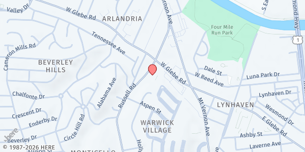 Map showing Grace Church Food Pantry at 3601 Russell Rd., Alexandria, VA