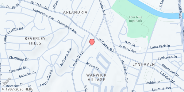 Map showing Grace Episcopal Church at 3601 Russell Road, Alexandria, VA