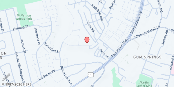 Map showing Hybla Valley Community Center at 7950 Audubon Ave, Alexandria, VA