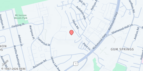 Map showing Hybla Valley Community Center at 7950 Audubon Avenue, Alexandria, VA