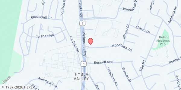 Map showing ICNA Relief Virginia (Alexandria) at 2912 WOODLAWN TRAIL, ALEXANDRIA, VA