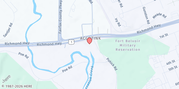 Map showing New Hope Housing Kennedy Shelter at 9155 Richmond Hwy, Alexandria, VA