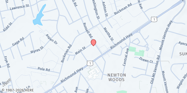 Map showing Rising Hope Methodist Church at 8220 Russell Road, Alexandria, VA