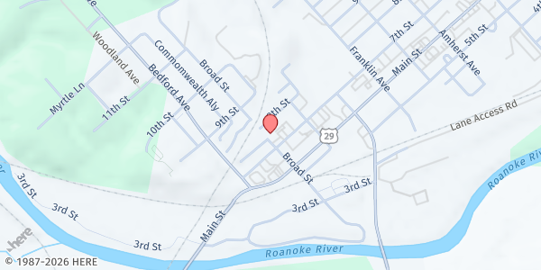 Map showing Altavista Presbyterian Church at 707 Broad St, Altavista, VA