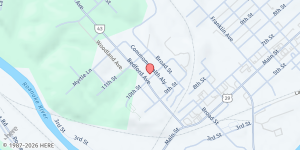 Map showing First Baptist Church Of Altavista at 1001 Bedford Ave, Altavista, VA