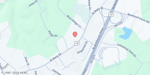 Map showing Emmanuel United Methodist Church at 401 N Main St, Amherst, VA