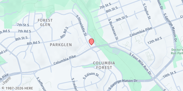 Map showing Arlington Food Assistance Center at Arlington Mill Community Center at 909 South Dinwiddie Street, Arlington Mill, VA