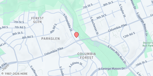 Map showing Arlington Mill Community Center at 909 South Dinwiddie Street, Arlington Mill, VA