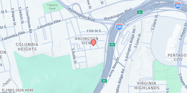 Map showing Mount Olive Baptist Church at 1601 13th Road South, Arlington View, VA