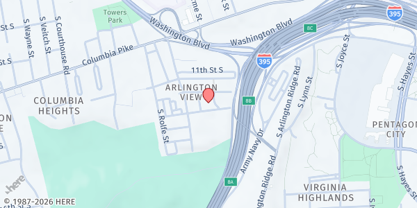 Map showing Mount Olive Baptist Church at 1601 13th Rd S, Arlington, VA
