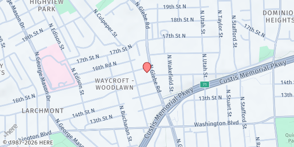 Map showing Mount Olivet UMC at 1500 N Glebe Rd, Arlington, VA