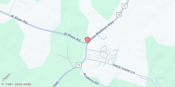 Map showing Calvary Hill Baptist Church at 15 S. Fork Union, Arvonia, VA