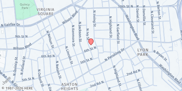 Map showing Clarendon United Methodist Church at 606 North Irving Street, Ashton Heights, VA