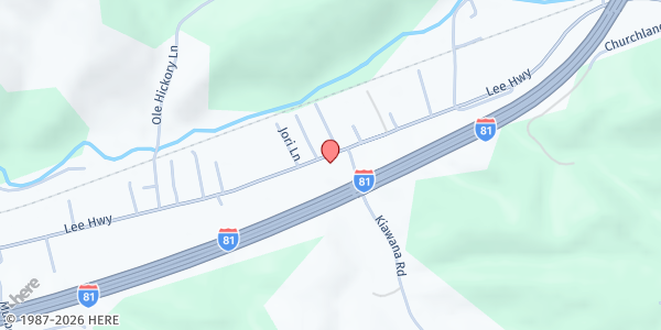 Map showing Atkins First Church of God at 6118 Lee Hwy., Atkins, VA