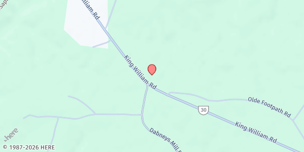 Map showing Broadus Church at 3407 King William Road, Aylett, VA