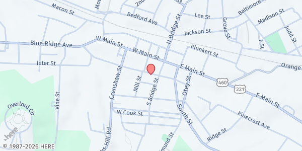 Map showing Bedford Christian Ministries at 217 W Washington Street, Bedford, VA