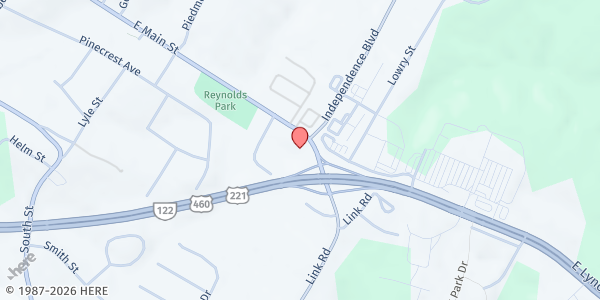 Map showing Bedford Church of God at 1212 E Main St, Bedford, VA