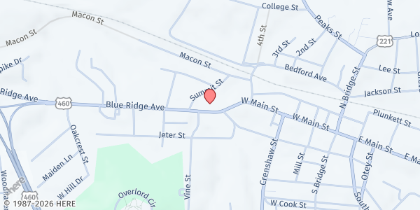 Map showing Bedford Community Christmas Station at 510 Blue Ridge Ave., Bedford, VA