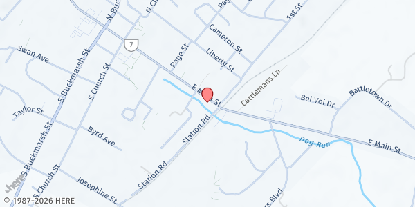 Map showing Clarke County Social Services Department at 311 E Main St, Berryville, VA