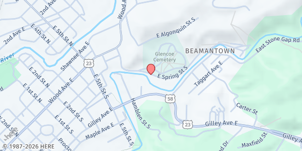 Map showing Church of Christ at 112 Spring St, Big Stone Gap, VA