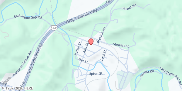 Map showing East Stone Gap Baptist Church - Food Distribution Center at 3904 E Stone Gap Rd, Big Stone Gap, VA