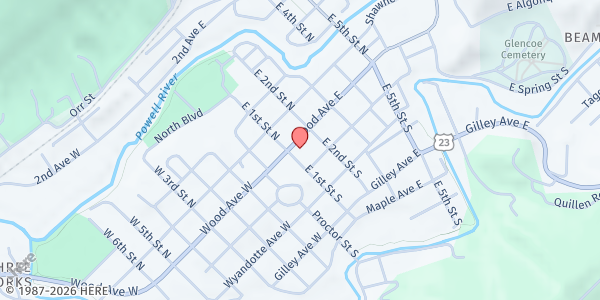 Map showing First Baptist Church at 108 Wood Ave E, Big Stone Gap, VA