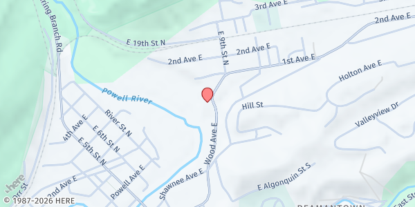 Map showing Heritage Church of God at 775 Wood Ave E, Big Stone Gap, VA