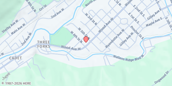 Map showing West End Independent Baptist Church at 509 Wood Ave W, Big Stone Gap, VA